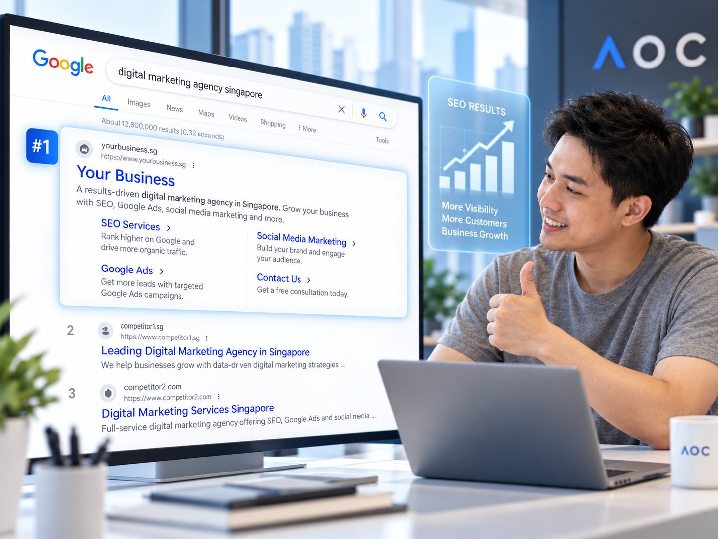 Illustrative Google search results showing Your Business in first position